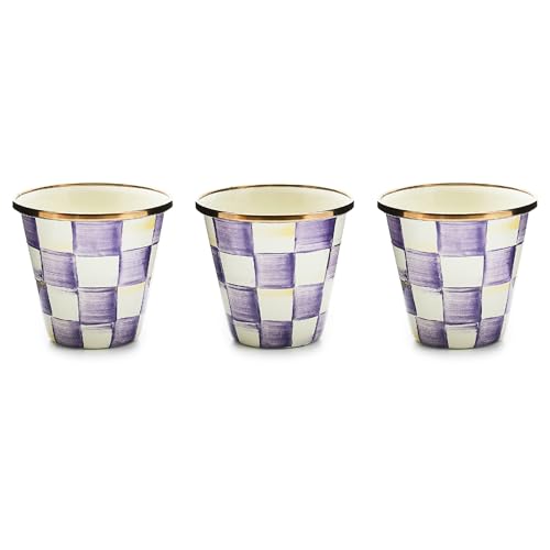 MACKENZIE-CHILDS Enamel Herb Pot Set, Small, Purple-and-White Violet Check