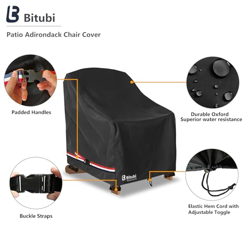 Image of Bitubi Waterproof 2 Pack Patio Adirondack Chair Cover for Outdoor Chair Size Up to 35W x 37D x 36H inch,Outdoor Lawn Patio Furniture Covers (Black)
