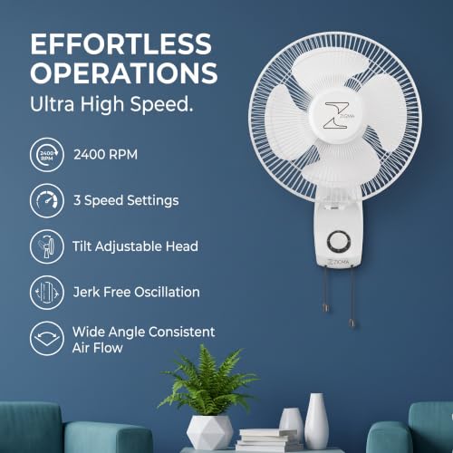 Image of ZIGMA Charm 300 MM High Speed Wall Fan - Powerful Airflow, Sleek Design, Silent Operation, Easy Mount Wall Mounted Fan for Home and Office (White)