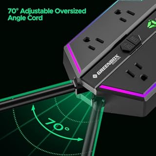 4000J Surge Protector Power Strip with USB Ports, 6 Outlet Power Strip with RGB Lights and PD 20W Fast Charging, Wide-Spaced Outlet Perfect for e-Sports, Game PC, Home and Offices