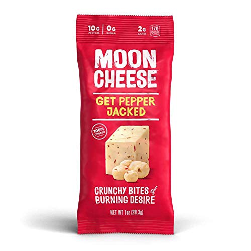 Moon Cheese, Get Pepper Jacked, 100% Pepper Jack cheese, crunchy Low-carb 1 oz, Keto-Friendly, high protein snack alternative to protein bars, cookies, and shakes (Pack of 12)