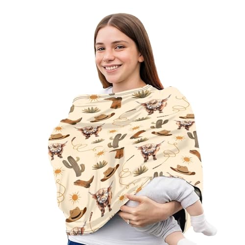 Image of Baby Car Seat Cover for Travel, Western Highland Cow Breastfeeding Cover Stretchy Scarf Infant Carseat Canopy for Stroller,High Chair,Shopping Cart, Baby, Boys and Girls Gifts