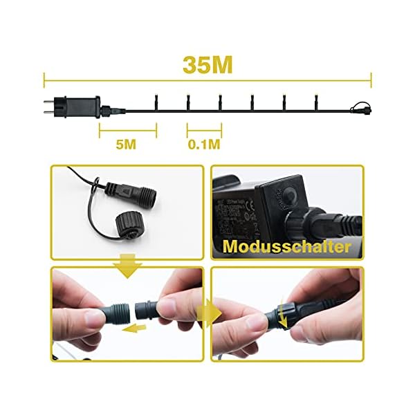 Wweixun2020 Lichterkette Weihnachtsbeleuchtung Bunt 60m 600 LED 8 Lichtmodi, reiner Kupferdraht, IP44 Wasserdicht für… – Bild 3