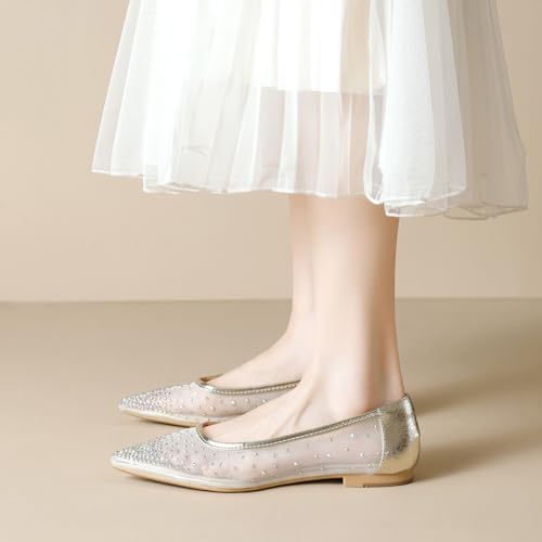 SWDZM Womens Mesh Ballet Flats Crystal Rhinestone Studded Comfortable Mary Jane Dress Shoes2