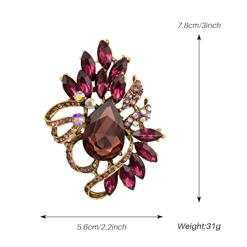 Image of SELOVO Leaf Rhinestone Statement Brooch Pin Dress Jewelry Accessory