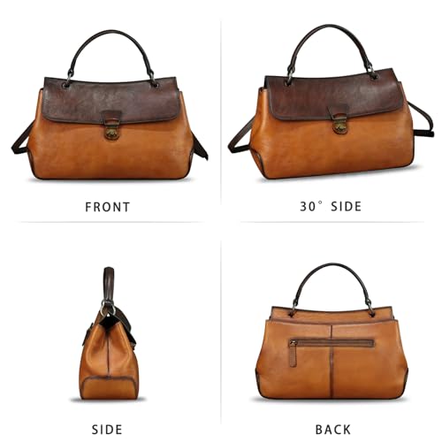 Image of Genuine Leather Handbag Satchel for Women Retro Leather Crossbody Bag Pouch Vintage Ladies Handbag Purse
