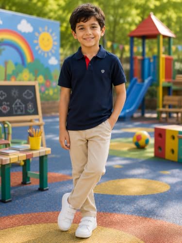 Image of Lux Cozi Boy's Polycotton Polo T-Shirt | Solid Collared Half Sleeve Tee for Kids | Soft Breathable Summer Wear | Casual Smart Polo T-Shirt | 3-14 Years