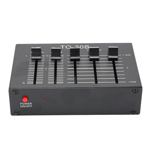 Ecualizador de sonido de 3 bandas, ajuste de graves alto de 12 dB, ecualizador digital de audio dual canal, entrada y salida EQ, control de volumen equilibrado con adaptador de 5 V para tocadiscos miniatura 1