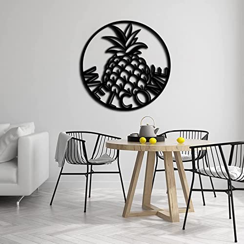 Rnnjoile Pineapple Metal Wall Art Tropical Fruit Pineapple Wall Hanging Welcome Sign Metal Artwork For Office Living Room Guest Room Entryway Decorations 24" X 24" Black #TOP3