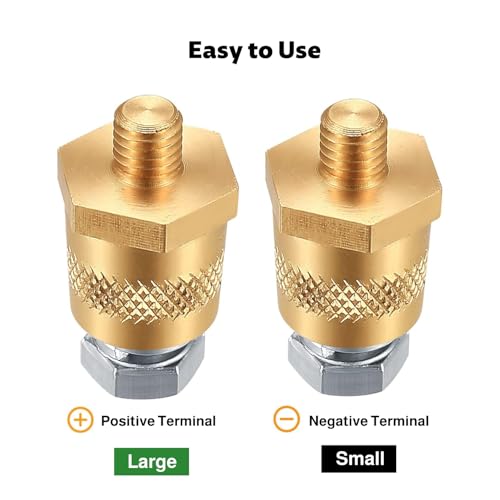 M6 Batteriepoladapter, Batteriepol Auto Batterie Klemmensäule Paar Positiv Negativ mit Außengewinde M6, Messing Batterieklemmen mit Edelstahlschrauben, Anwendbar Yachten, PKW, LKW usw.