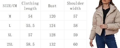 Women's Cropped Puffer Jacket Hooded Zip Up Quilted Short Padded Coat Lightweight Winter Warm Outwear (UAE/KSA, Alpha, L, Regular, Regular, Khaki)