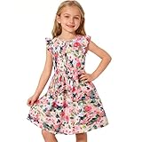 TRENDSTITCH Girl's Summer Dresses Ruffle Sleeve Watercolor Flowers Sundress for Kids Casual Party 9-10 Years