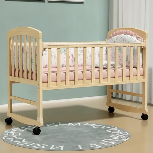 Image of FURNIFEST Hemicot Baby Crib, Cradle with Rocker, Baby Cot with Beautiful Mosquito Net, Converts into Work Desk, Cradle Rocker with Lockable Wheels, Multifunction Convertible Baby Bed