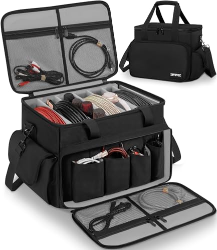 Image of IBVIVIC DJ Cable File Bag with 6 Detachable Dividers High Capacity Gig Cable Bag for Cords, DJ Gear, Sound Instrument and Accessories, Grey