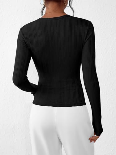 PRETTYGARDEN Crew Neck Long Sleeve Cute Going Out Tops for Women 2025 Casual Basic Slim Fit Womens Pullover Shirts4