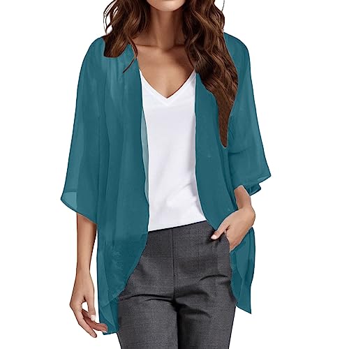 Chanpning Boléro Femme Ete Gilet D'été Couleur Unie Cardigan Manches 3/4 En Mousseline De Soie Cover Up Ouverte Devant Boléro Veste Chic Elégant Kimono...
