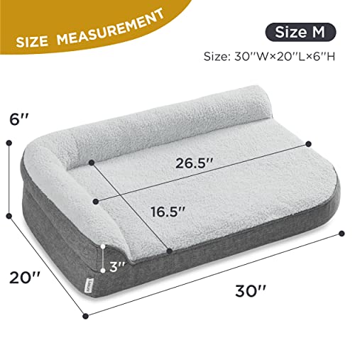 Lesure Orthopedic Dog Bed For Medium Dogs - Medium Washable Dog Beds With Waterproof Liner And Removable Cover - L Chaise Pet Beds With Cozy Faux Fur Linen Fabric, 30X20 Inch, Grey #TOP4