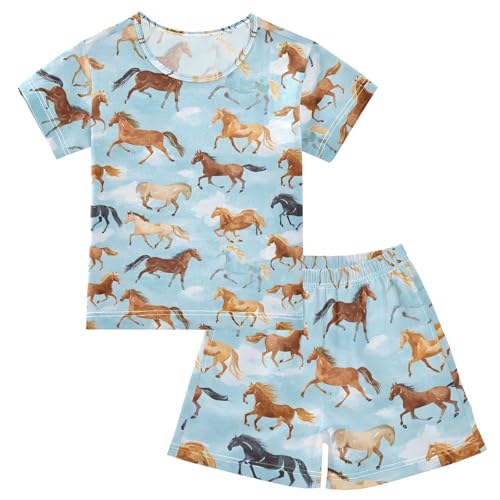 Pajama Sets Horse Pattern Short Sleeve Summer Sleepwear 2 Piece Pjs