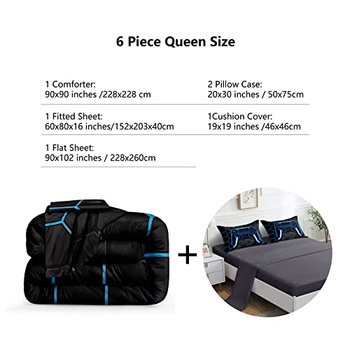 Rowadalo 6 Pieces Gaming Bedding Set For Boys Gamer Comforter Set Queen Size,Game Controller Comforter For Boys Kids Teen 3D Gamepad Microfiber Bedding Sets 6 Pieces Bed In A Bag Sets H50022,Queen #TOP2