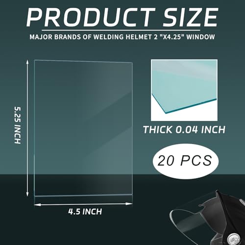 Image of 20 Pcs 4.5 x 5.25 inch Clear Welding Lens Covers 0.04 inch Thick for Welding Hood | Universal Welding Cap, Helmet Accessories Replacement, Transparent Top Protection for Protecting Eyes