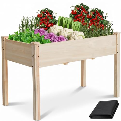 ZSYWODFO Raised Garden Bed 48x24x30in Elevated Wooden Horticulture Planter Box with Legs Standing Growing Bed for Gardening/Backyard/Patio/Balcony