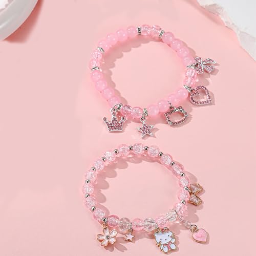 Zaeharee Z-B-2024 2Pcs Kawaii Cute Bracelets Set Anime Y2K Bracelets Friendship Bracelets Heart-Bow-Pentagram-Crown Charm Bracelets Pink Crystal Bead Elastic Bracelets Birthday Christmas Jewelry Present thumb #1