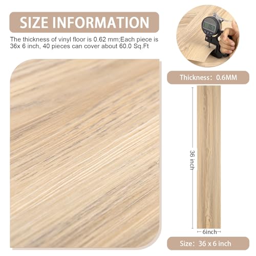 Image of Peel and Stick Floor Tile, 40 Pcs, 58 Sq.Ft, Peel and Stick Flooring Waterproof and Easy to Clean, Natural Wood Grain Look Vinyl Flooring, Self Adhesive & Removable for Bathroom Kitchen