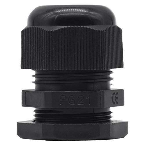 Lantee PG 21 cable Gland – 20 piezas Negro Plástico Nailon Impermeable Cable glándulas conector para