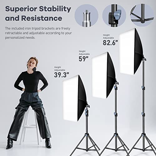 Tocoan Softbox Photography Lighting Kit, 27'' X 20'' Professional Softbox Lighting Kit With 40W 8000K Led Bulb, Studio Lights For Photography, Video Recording, Portraits Shooting (Single Color) #TOP5