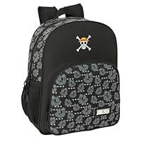 Safta ONE PIECE PIRATES – Children's School Backpack, Adaptable to Trolley, Ideal for School Children, Comfortable and Versatile, Quality and Resistance, 32 x 12 x 38 cm, Black/White, M, Casual