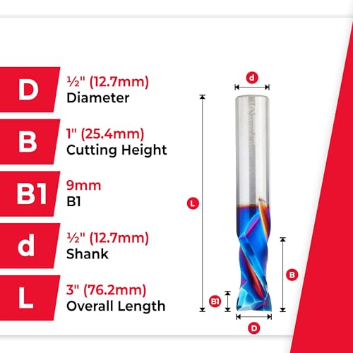 Image of Amana Tool Spektra Extreme Tool Life Coated Solid Carbide CNC Compression Spiral Router Bit, 46182-K, 1 /2 D x 1 CH x 1 /2 Shank x 3 Inch Long