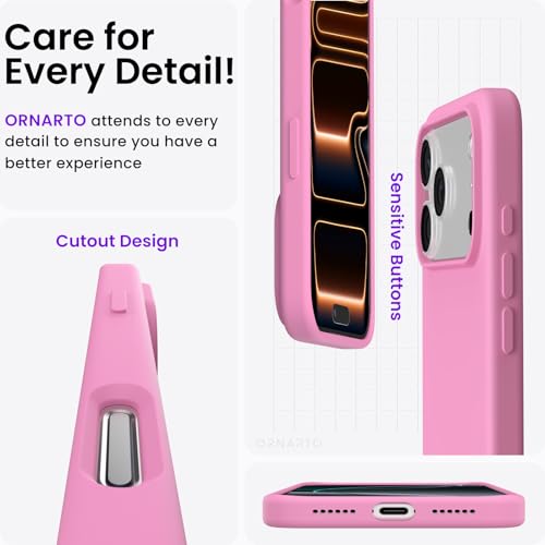 Image of ORNARTO Compatible with iPhone 17 Pro Max Case 6.9 inch, Slim Liquid Silicone 3 Layers Soft Gel Rubber Shockproof Protective Cover with Anti-Scratch Microfiber Lining-Peach Pink