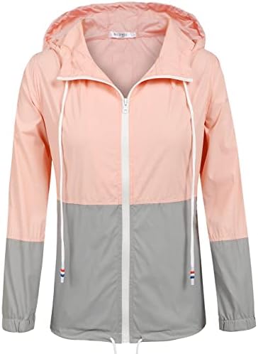 SoTeer Women's Waterproof Raincoat Outdoor Hooded Rain Jacket (Pink/Gray M)