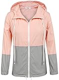 SoTeer Women's Waterproof Raincoat Outdoor Hooded Rain Jacket (Pink/Gray M)