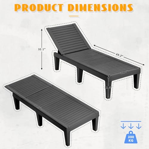 Outdoor Chaise Lounge Chair Set of 2,Waterproof & Lightweight Lounge Chair Outdoor with 5-Position Adjustable Back, Patio Lounge Chair for Garden, Pool Lounge Chairs for Poolside or Beach Use - Thumbnail 3