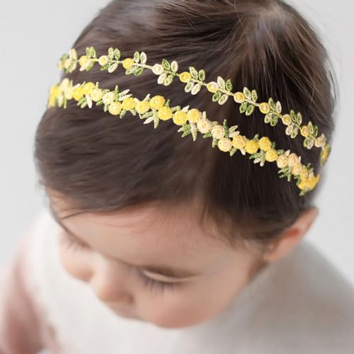 Baby Girl Floral Elastic Headband Toddler Multiple colors Layered Flower Hairband Soft Fabric Newborn Infant Hair Accessories for Birthday Party (Yellow, Standard size)