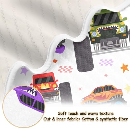 Image of Swaddle Blanket Cartoon Monster Trucks Cotton Blanket for Infants Receiving Blanket Lightweight Soft Swaddling Blanket for Crib, Stroller, Nursery Blankets, 30x40In