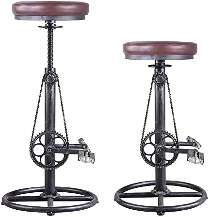 Set of 2 Industrial Bar Stools 29-37inch Height Adjustable Vintage Kitchen Dining Stool Swivel PU Leather Seat