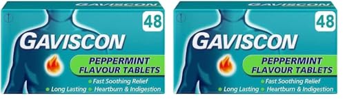 Gaviscon Peppermint Heartburn & Indigestion Relief, 48 Tablets - Fast-Acting, Soothing Formula for Digestive Comfort, Easy-to-Swallow, Long-Lasting, Trusted Brand (Pack of 2)