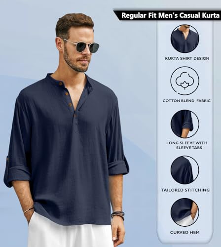 Image of Men's Solid Cotton Blend Regular Fit Mandarin /Chinese Collor Short Kurta for Men