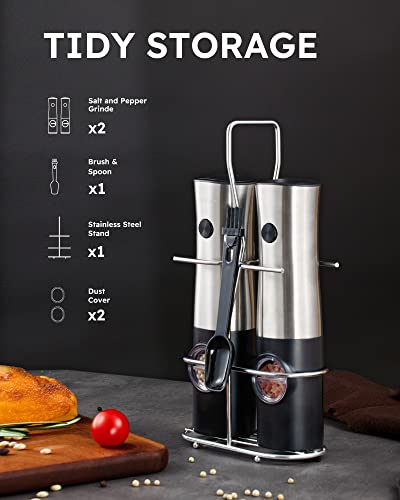 Forlim Electric Salt And Pepper Grinder Set Battery Operated One Handed Operation Salt And Pepper Shaker With Metal Stand, Automatic Pepper Mill With Led Light, Adjustable Grinder-Pack Of 2 #TOP6