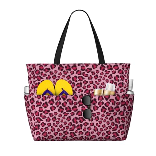 Rose Leopard Print Print Beach Pool Bags Tote For Women Ladies Large Gym Tote Carry On Bag For Weekender Travel Waterproof