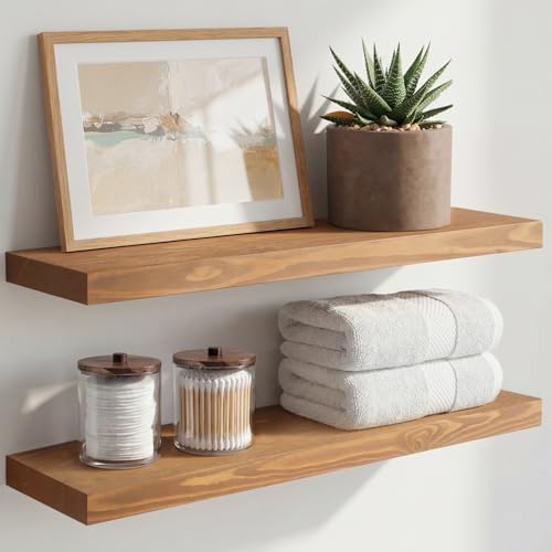 Homeforia 24 inch Golden Oak Floating Shelf, High End Solid Real ...