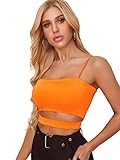 Floerns Women's Spaghetti Strap Sleeveless Sexy Cut Out Party Cami Crop Neon Tops Orange M
