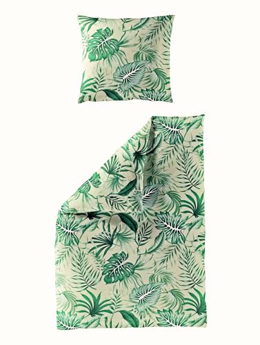 JACK by Bierbaum Mako Satin Bettwäsche 135x200cm 2 TLG. Monstera Tropisch...
