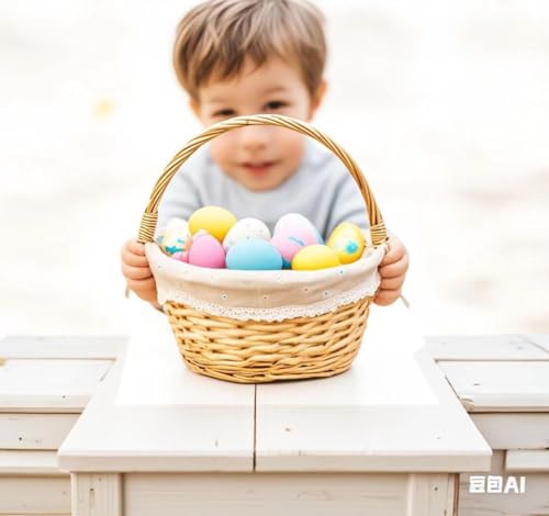 Image of Oypeip Easter Basket, Nature Easter Baskets for Kids, Large Wicker Easter Basket Empty with Handle, Basket Tags, Woven Rope Egg Easter Baskets for Boys Girls Babies Toddler Infant, Picnic Basket