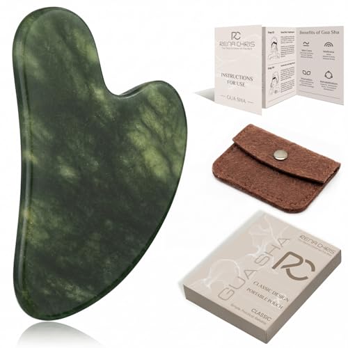 Image of Rena Chris Gua Sha Facial Tools, Xiuyan Jade Guasha Tool for Acupuncture, Manual Massage Tool for Jawline Sculpting and Puffiness Reducing, Gua Sha Facial Massage Tool, Skin-Care Gift (Dark Green)
