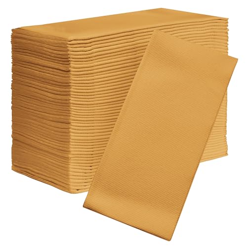 AMERICAN HOMESTEAD Paper Napkins - Gold Disposable Linen-Like Dinner Napkins - Restaurant-Quality Table Serviettes for Weddings, Parties, and Events - 15.75" x 15.75" - 50 Count