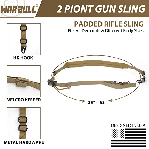WarBull Padded 2 Point Rifle Sling, Tactical Gun Sling with HK Hook, for Rifle, Shotgun, and Crossbow, Padded Sling for Hunting Shooting and Hiking Camping Climbing with Keychain Gift (Coyote Brown)