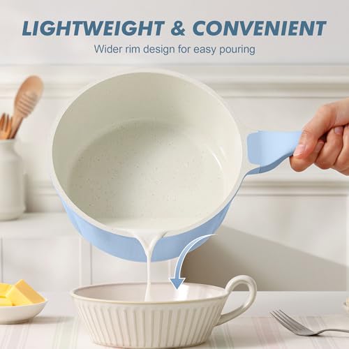 Image of SENSARTE Ceramic Nonstick Saucepan with Lid 2.0 Quarts, Small Cooking Pot with Stay Cool Handle, Induction Compatible, Ceramic Coating, Free of Intentionally Added PTFE /PFOA /PFAS, Glacier Blue